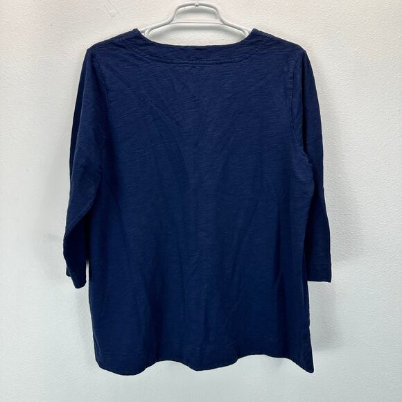 Chico's Cotton Blend Slub Refined V-Neck Tee 3/4 Sleeve Blue 2 Large - Picture 2 of 8